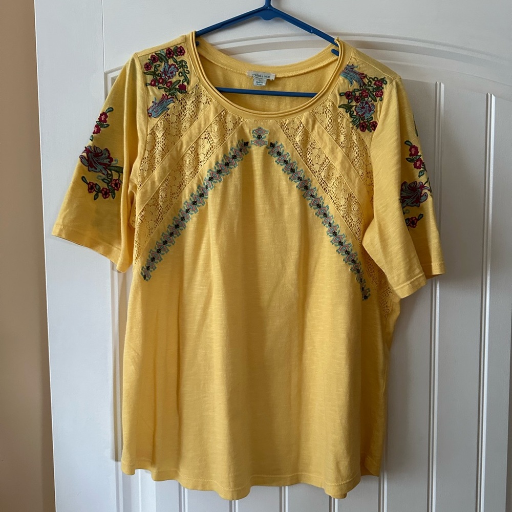 Sundance Yellow Relaxed Embellished Short Sleeve Top